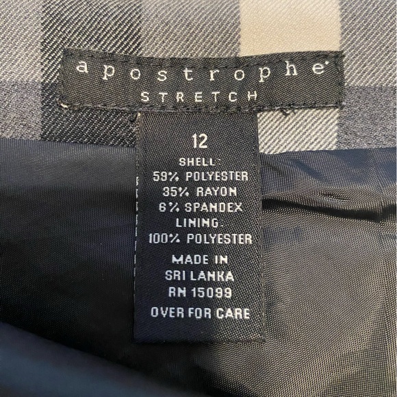 SALE! $8 Apostrophe stretch black/gray plaid lined skirt size 12 - Picture 8 of 8